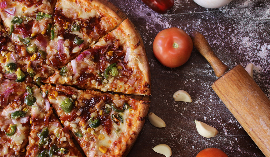 Pizza on a chopping board