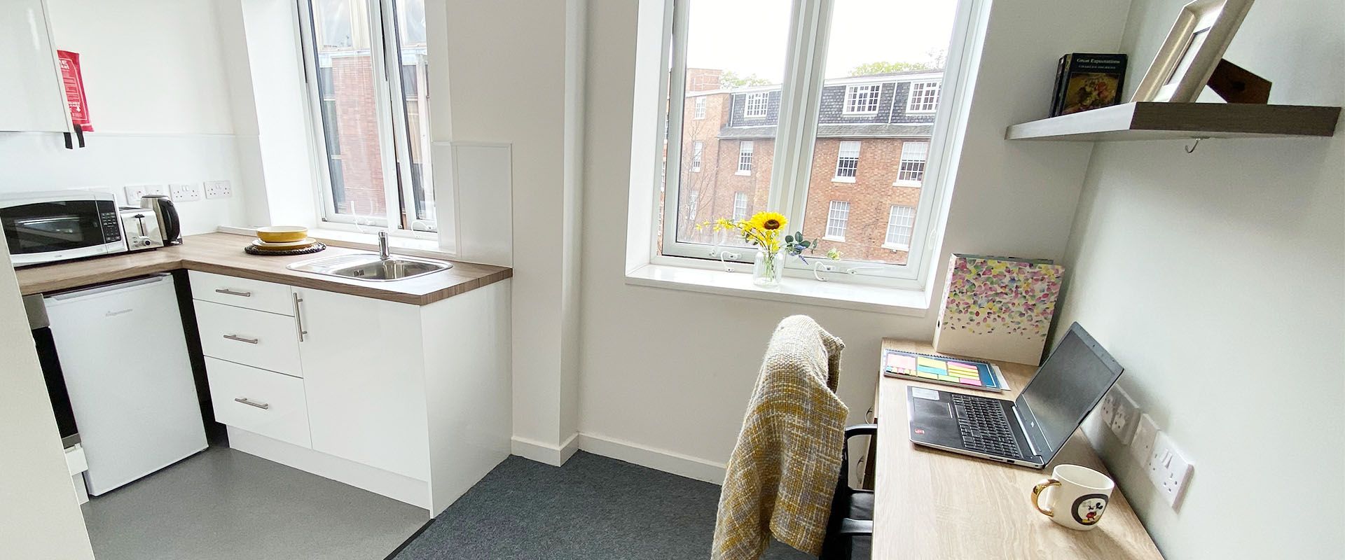 Large desks provided to assist you with your studies